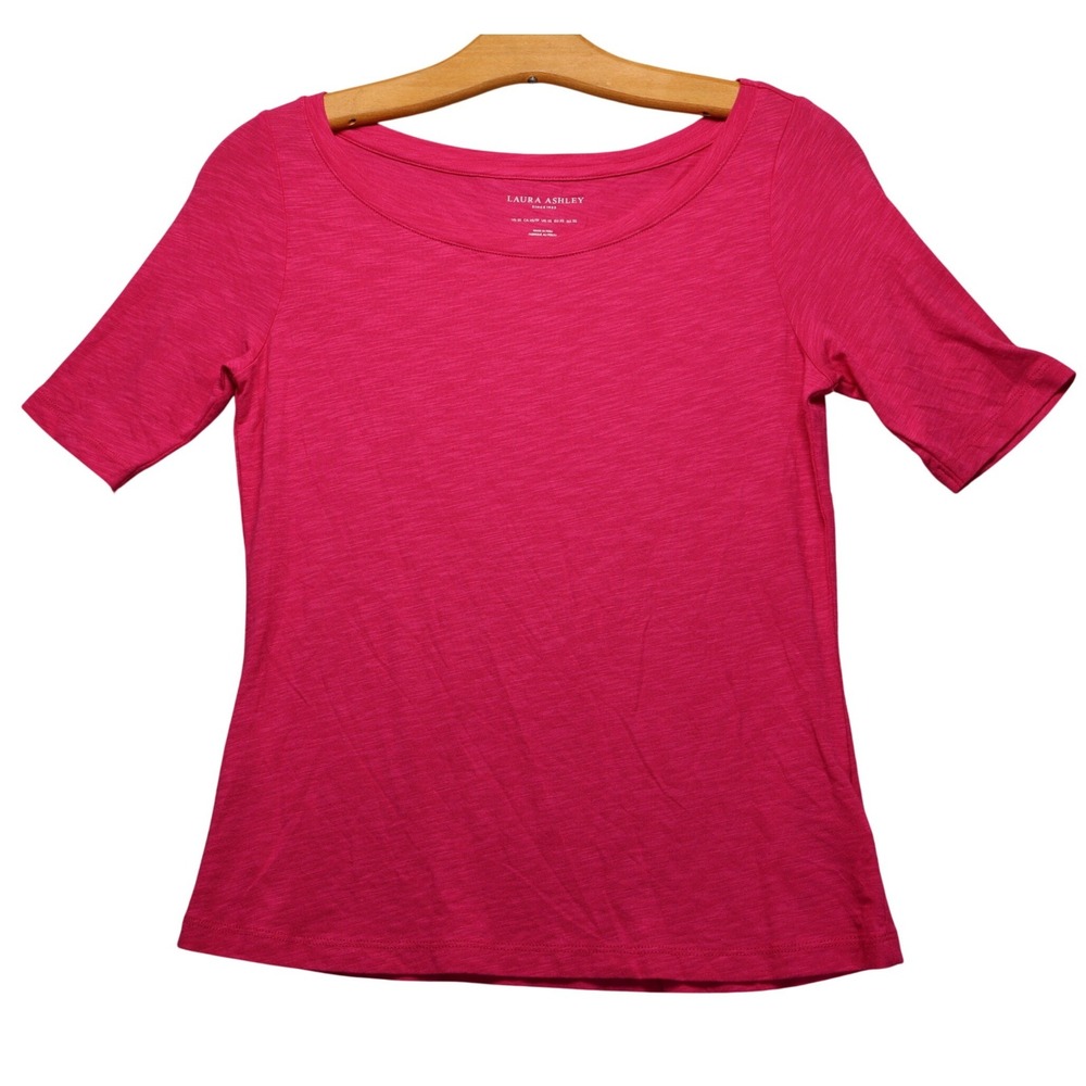 Laura Ashley Short Sleeve Boat Neck Top Fuchsia Pink Casual Tee Modal Cotton XS
